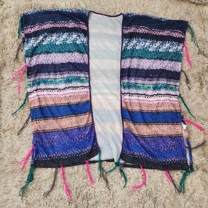 J.C.‎ Fashion Colorful Striped Kimono Cardigan With Yarn Fringe Women's Size XL